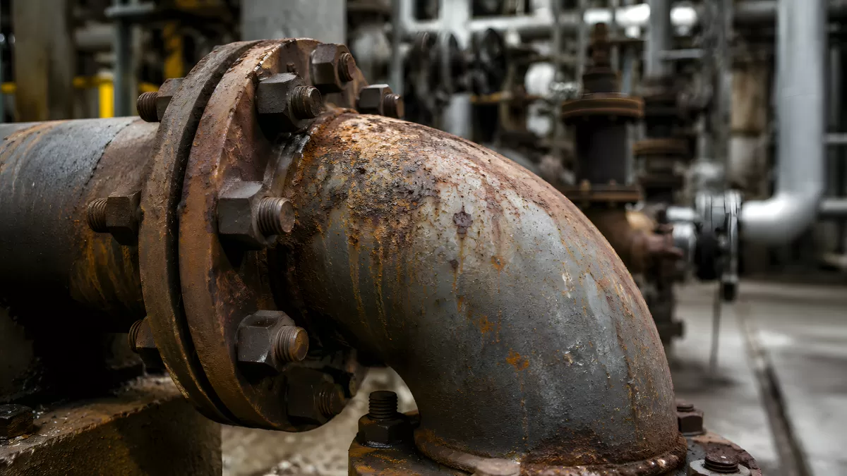 Verrostete Industrierohre mit Flanschverbindung