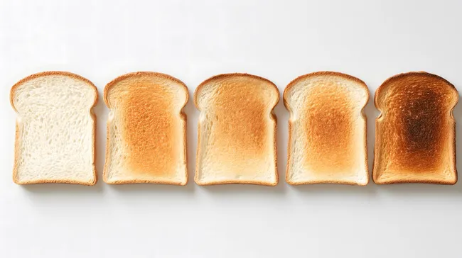 Verschiedene Bräunungsstufen von getoasteten Brotscheiben