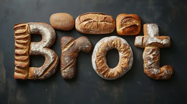 Verschiedene Brotsorten in kreativer Anordnung