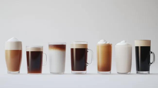 Verschiedene Kaffee-Spezialitäten in Gläsern