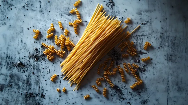 Verschiedene Nudelsorten auf Marmorhintergrund