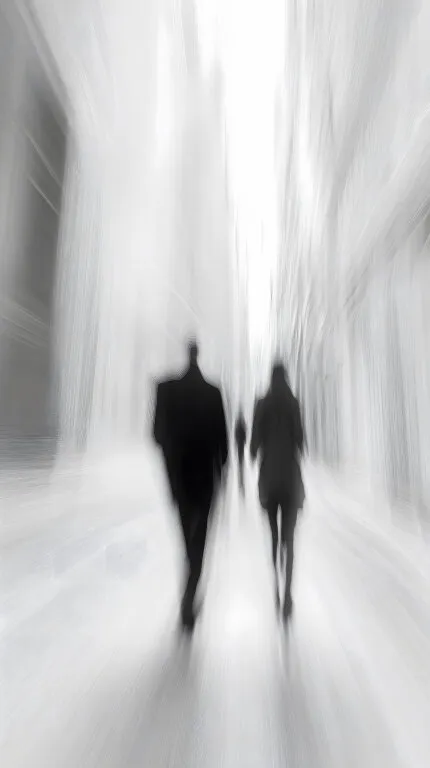 Verschleierte Figuren in abstraktem Schwarz-Weiß-Bild