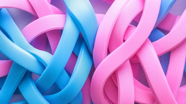 Verschlungene rosa und blaue Gummibänder