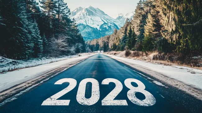 Verschneite Berge und Bäume im Winterland