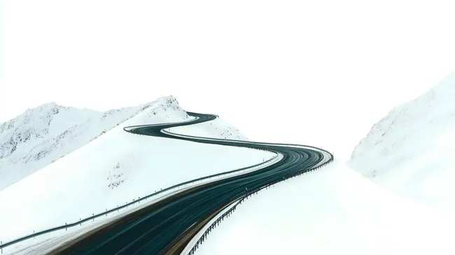 Verschneite Bergstraße in der Winterlandschaft