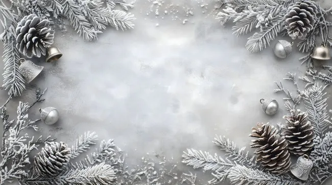 Verschneite Weihnachtsdekor mit Tannenzapfen und Kugeln