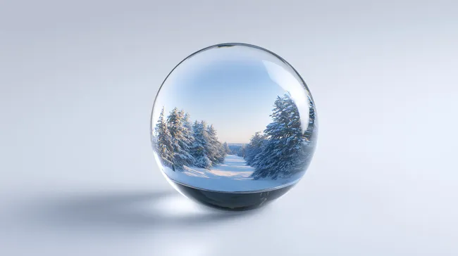 Verschneite Winterlandschaft in Glaskugel eingeschlossen