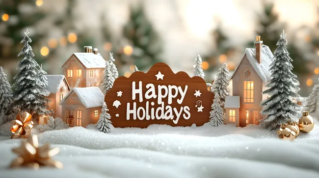 Verschneite Winterlandschaft mit Weihnachtsdekoration