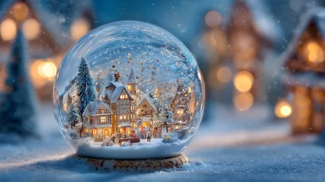 Verschneites Weihnachtsdorf in Glaskugel
