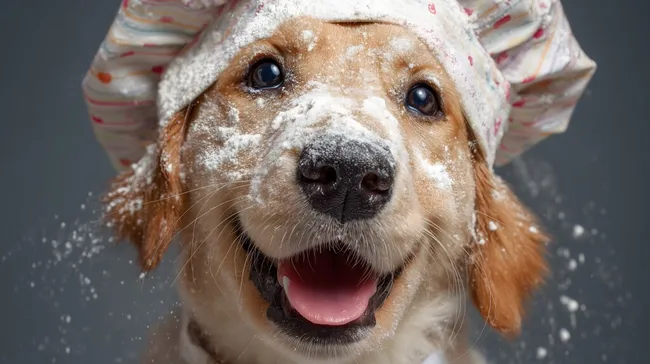 Verspielte Bäckerhündin mit Mehlstäubchen