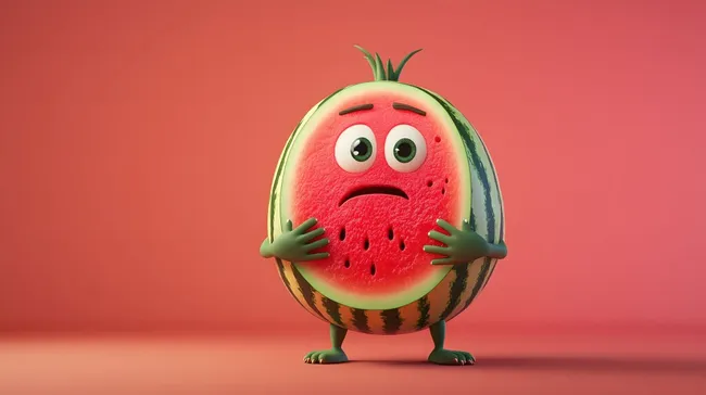 Verspielter Cartoon-Wassermelonen-Charakter