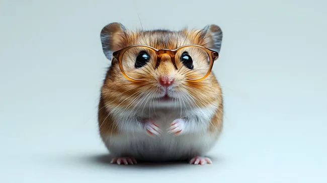 Verspielter Hamster mit Brille vor pastellfarbenem Hintergrund