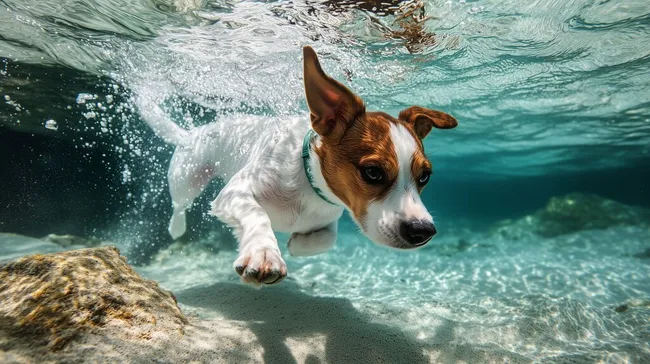 Verspielter Hund beim Wasserspiel