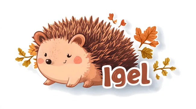 Verspielter Sticker mit niedlichem Igel und Herbstlaub