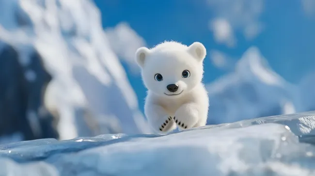 Verspieltes Eisbärjunges im winterlichen Paradies