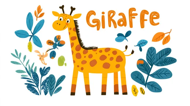 Verspieltes Giraffen-Illustrationsdesign mit Blättern