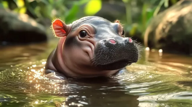 Verspieltes Zwergflusspferd im Naturwasser