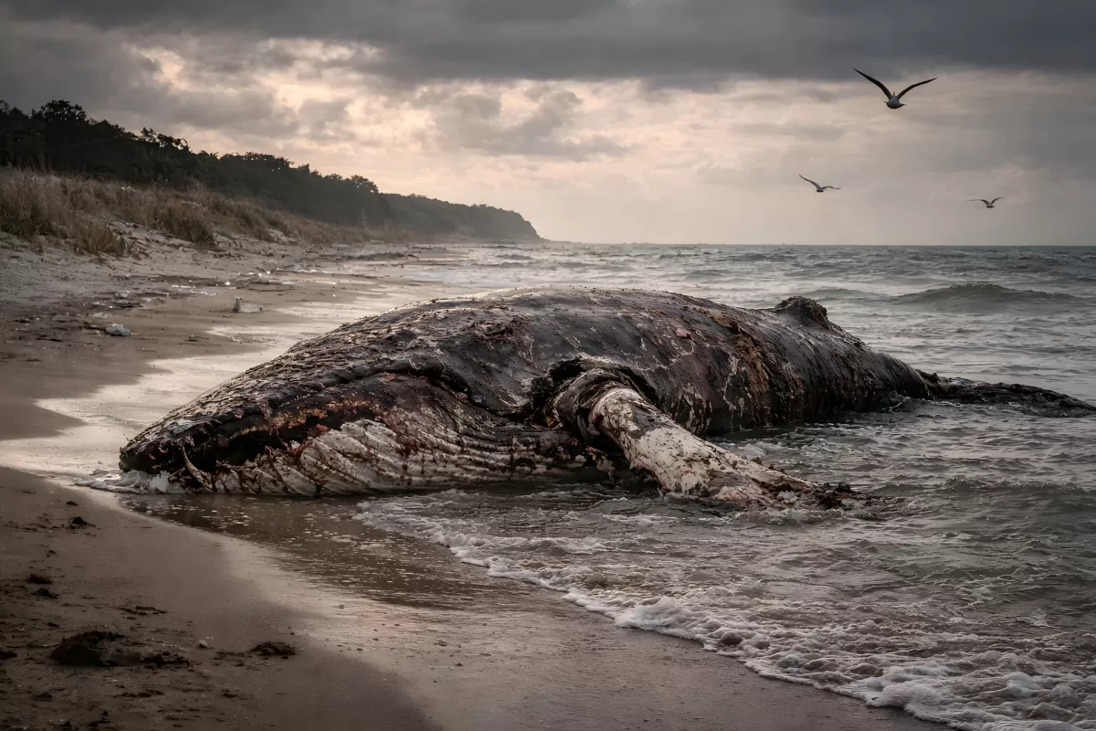 Verstorbener Wal Timmy am Strand