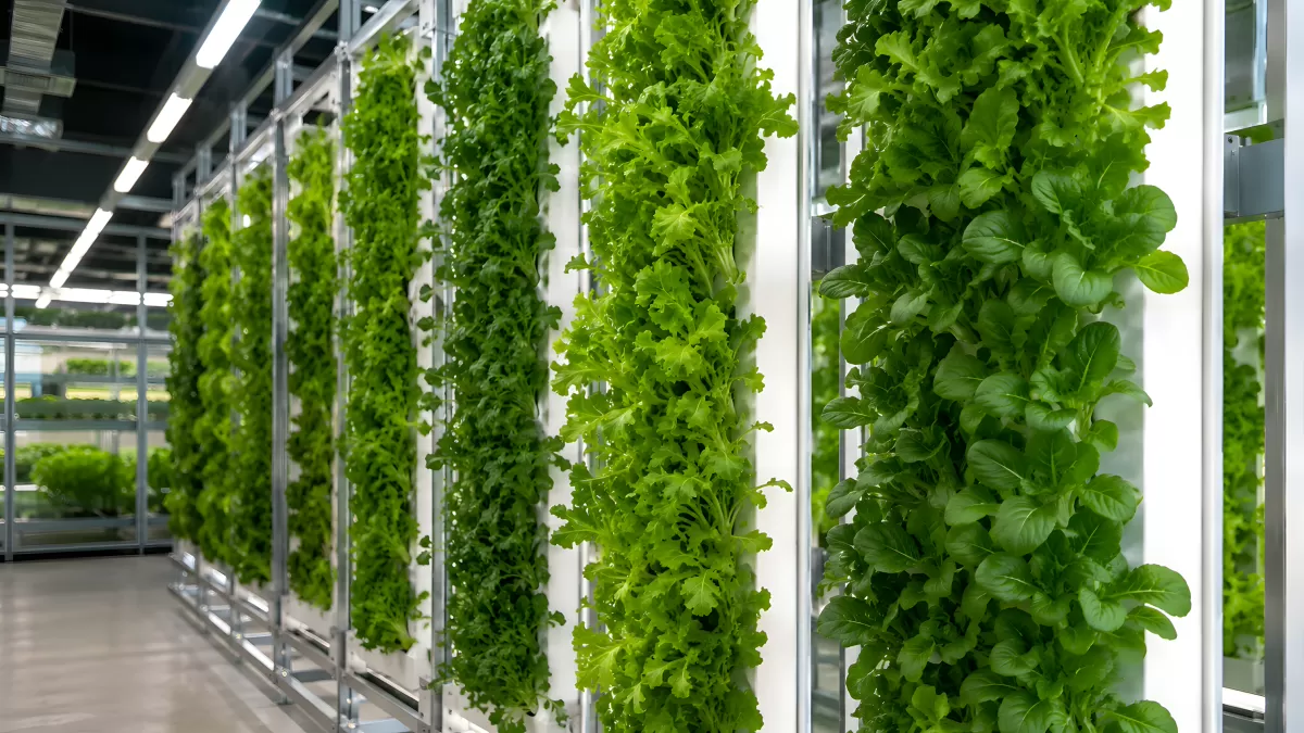Vertikale Hydroponik-Farm mit frischem Blattgemüse
