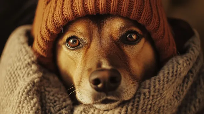 Verträumter Hund im Wintermantel