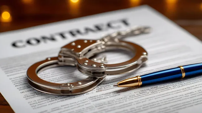 Vertrag und Handschellen - Konzept für rechtliche Konsequenzen