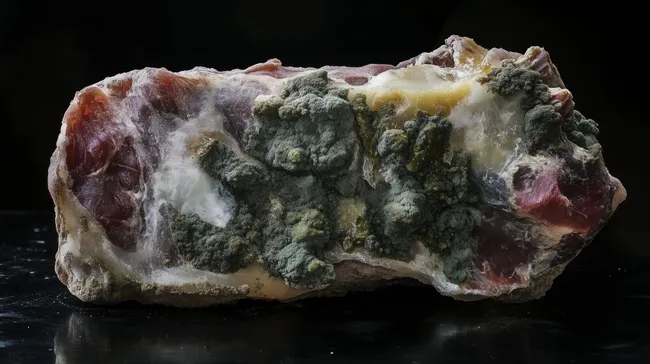 Verwester Fleischblock mit grünem Schimmel