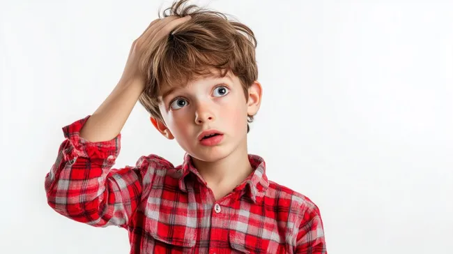 Verwirrt aussehender Junge zerzaust seine Haare