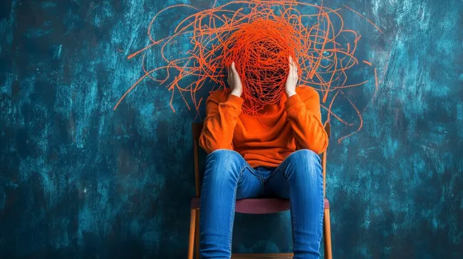 Verwirrt und niedergeschlagen: Mensch im orangefarbenen Pullover