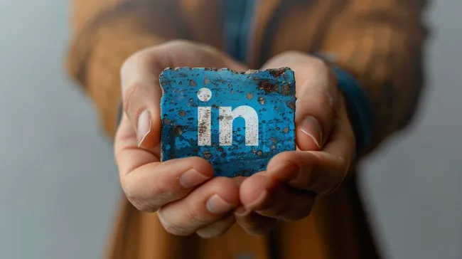 Verwitterte LinkedIn-Ikone in Händen
