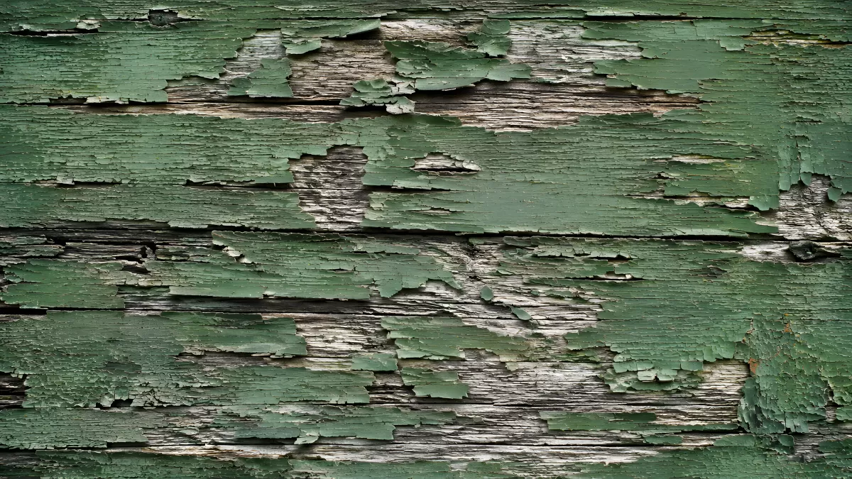 Verwittertes Holz mit abblätternder grüner Farbe