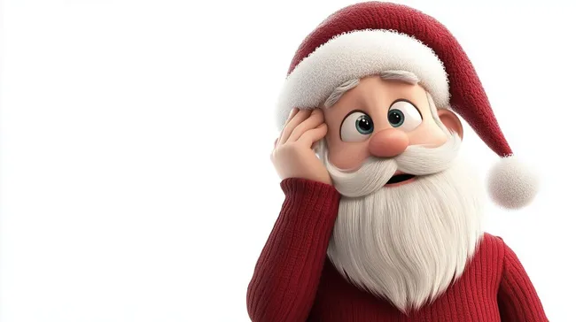 Verwunderter Weihnachtsmann kratzt sich am Kopf