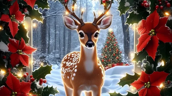 Verzauberter Weihnachtshirsch im Wald