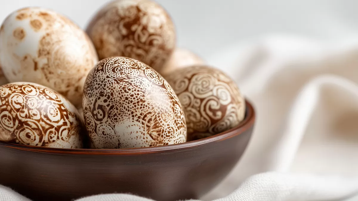 Verzierte Eier in brauner Schale mit Muster