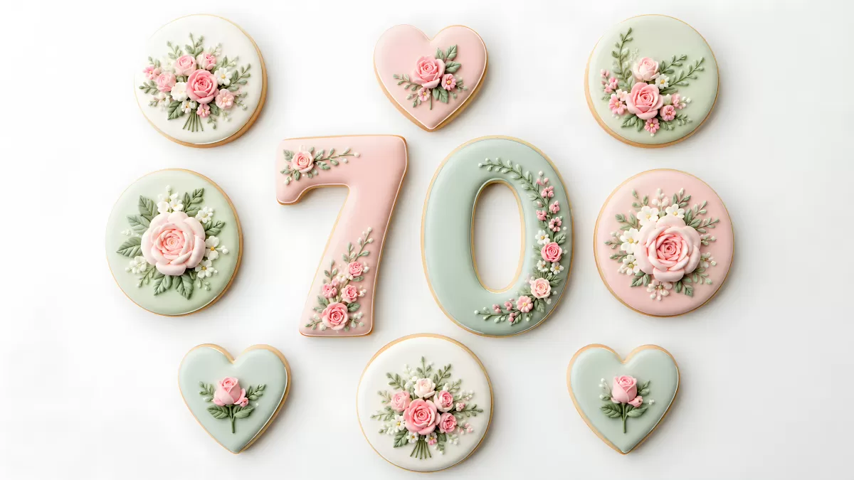 Verzierte Kekse zum 70. Geburtstag mit Rosendekor