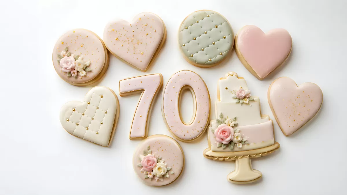 Verzierte Zuckerkekse zum 70. Geburtstag in Rosa
