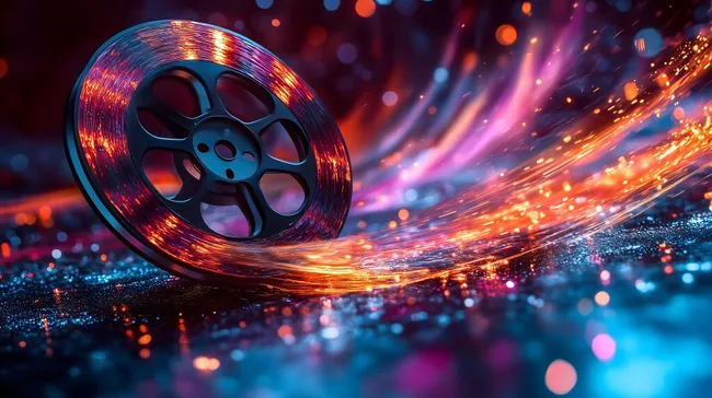Vibrierende Filmrolle in bunten Lichteffekten