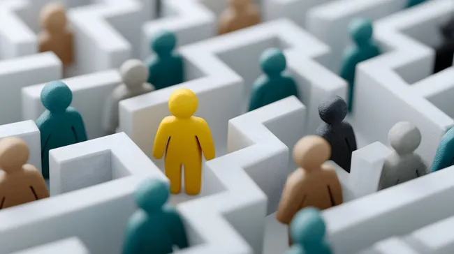 Vielfältige Charaktere in farbiger Labyrinth-Komposition