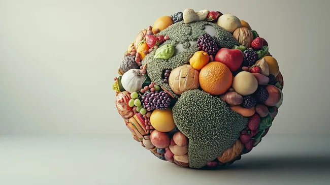 Vielfältige Früchte und Gemüse auf Weltkugel