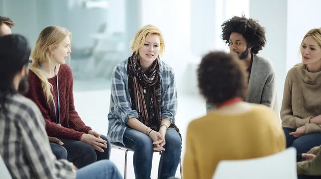 Vielfältige Gesprächsrunde in modernem Büroumfeld