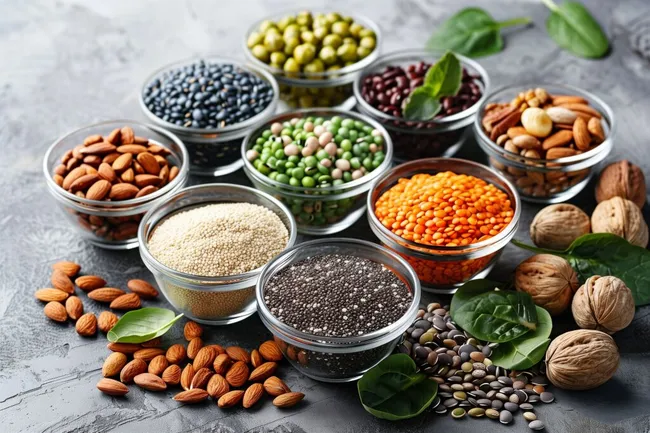 Vielfältige Hülsenfrüchte und Nüsse