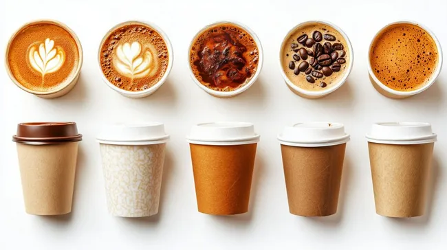 Vielfältige Kaffee-to-go-Auswahl mit Latte-Kunst