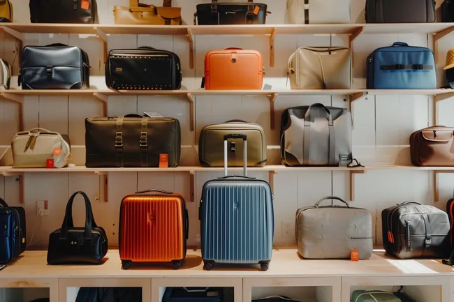 Vielfältige Reise- und Gepäckkollektion im Regal