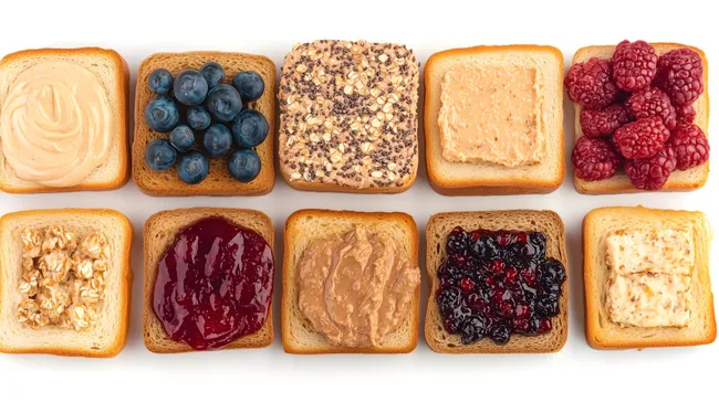 Vielfältige Toast-Scheiben mit fruchtigen Aufstrichen