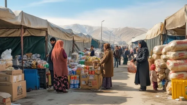 Vielfältiges Angebot an Lebensmitteln in einem Flüchtlingslager