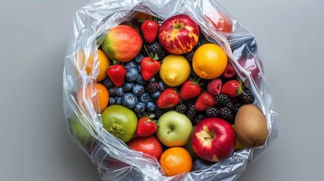 Vielfältiges Fruchtarrangement in Plastikverpackung