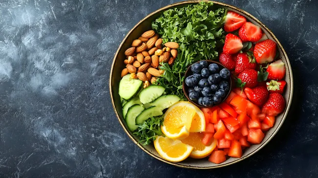 Vielfältiges Früchte- und Gemüseteller für gesunde Ernährung