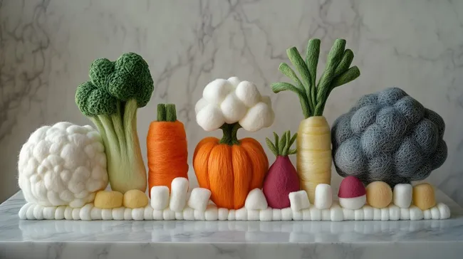 Vielfältiges Gemüse-Stillleben aus Filz