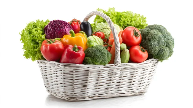Vielfältiges Gemüsekorb mit frischen Zutaten