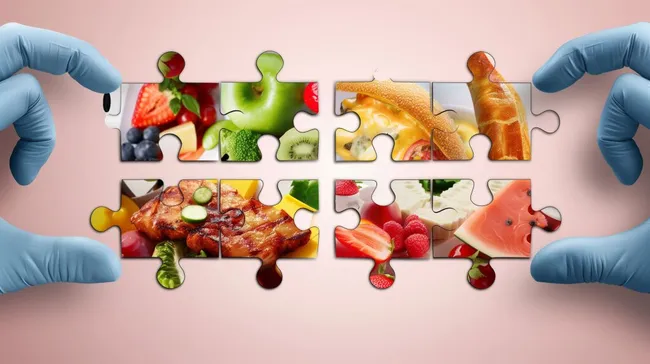 Vielfältiges Lebensmittelpuzzle mit frischen Zutaten