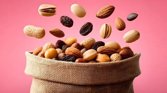 Vielfältiges Nussgemisch in rustikaler Leinenschale